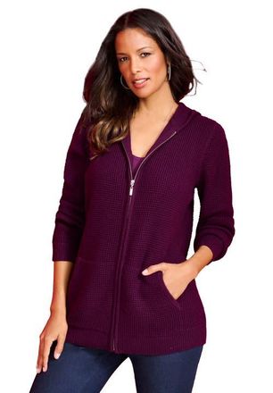 Roaman's Plus Size Waffle Knit Zip-Front Relaxed Hoodie in Dark Berry at Nordstrom, Size Medium
