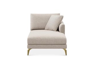 Castlery Lena Right Chaise Sofa Customized, Performance Classic Twill Light Grey Brass Legs, Spill Resistant, Removable Covers for Sofas