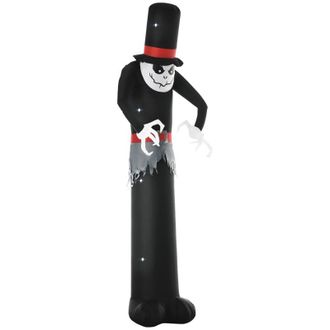 OUTSUNNY Inflatable Halloween Skinny Ghost in a Tall Hat - Blow-Up Outdoor LED Display for Garden - Outsunny | TJ Hughes Black