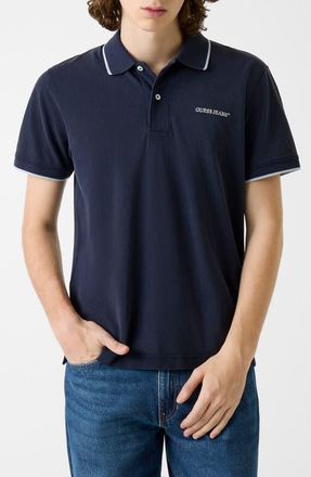 Guess Logo Embroidered Tipped Polo in Medium Blue at Nordstrom, Size Xx-Large