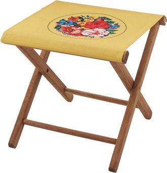 Vent de Boh&egrave;me Taburete plegable de haya y tela floral amarilla