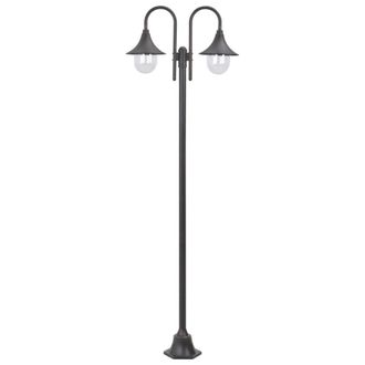 Berkfield Home Garden Post Light E27 220 cm Aluminium 2-Lantern Bronze in Brown