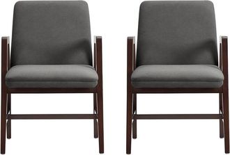 Manhattan Comfort Set Of 2 Stella Velvet Dining Armchairs With Beech Wood Legs