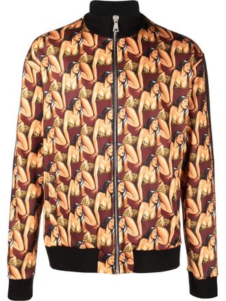 Roberto Cavalli zip-through graphic-print sweatshirt - men - Cotton/Polyester - L - Red