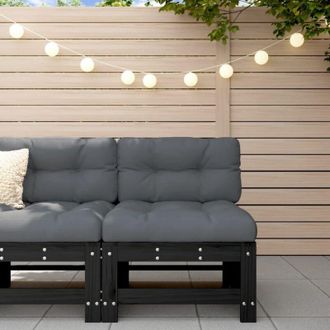 vidaXL Garden Middle Sofa Black Solid Wood Pine Vidaxl