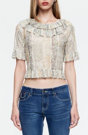 Lioness First Light Print Frill Collar Crop Top in Multi Animal at Nordstrom, Size X-Large