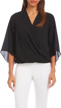 Karen Kane Drape Crossover Crepe Top in Black at Nordstrom, Size X-Large P