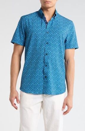 ConStruct Slim Fit Large Floral Short Sleeve Button-Down Shirt in Navy/Green at Nordstrom Rack, Size Xx-Large