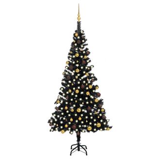 vidaXL &Aacute;rbol De Navidad Preiluminado Con Luces Y Bolas Negro 210 Cm Vidaxl