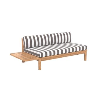Rendez-Vous D&eacute;co Sof&aacute; de jard&iacute;n de teca maciza y cojines a rayas grises para 2 personas