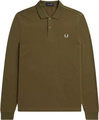Fred Perry Mens Fred Perry Uniform Green Long Sleeve Plain Polo Shirt - Tan - Size: 36
