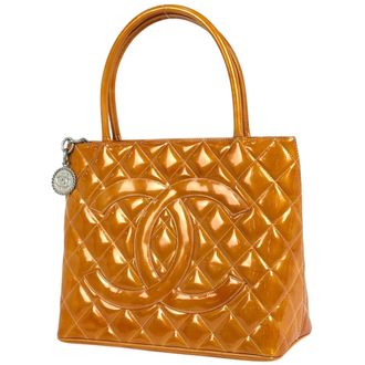 Chanel Orange Patent Leather Handbag Tote Bag (Pre-Owned)