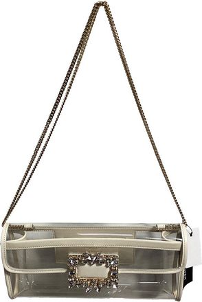 Roger Vivier Ecru Pvc Crystal Buckle Clutch Bag (Authentic Pre-Loved)