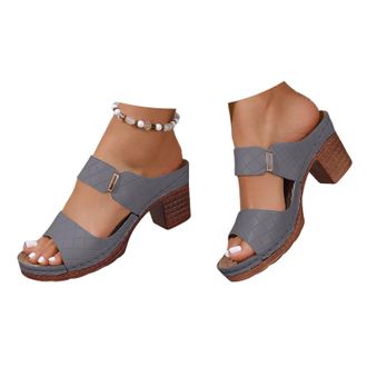 Generic Chunky Sandals Womens Heeled Sandals Open Toe Slip on Block Womens Chunky Mid Heels Ankle Square Heels Sandal Slippers Casual Comfortable Summer Backl