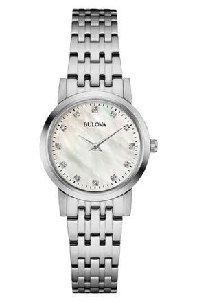 Bulova Classic Diamond & Mother-of-Pearl Bracelet Watch, 27mm in Silver at Nordstrom Rack