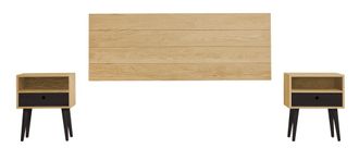 HOGAR 24 Cabecero acabado madera y 2 mesitas con caj&oacute;n y hueco cera y negro