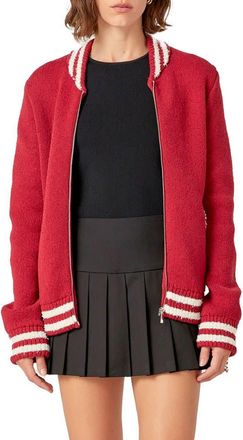 English Factory Knit Bomber Jacket in Burgundy at Nordstrom, Size Large