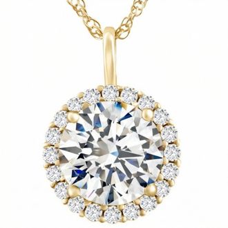 Pompeii3 Certified 3 1/2Ct Halo Diamond Pendant 14k Gold Womens Necklace Lab Grown