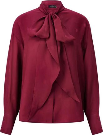 Etro Zijden blouse met strikdetail - Dames - Overhemden - Rood - S - Overhemden