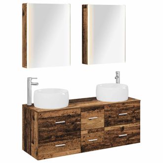 vidaXL Juego De Muebles De Ba&ntilde;o 5 Uds. Madera Envejecida Vidaxl
