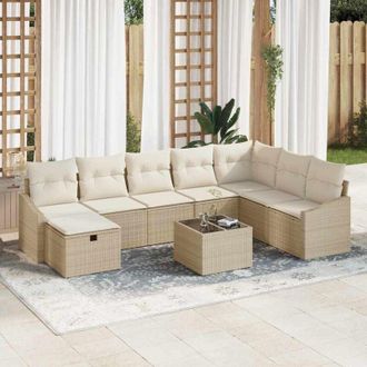 vidaXL Vidaxl - Conjunto De Sof&aacute; De Jard&iacute;n Con Coj&iacute;n 9 Pcs Beige Polirat&aacute;n