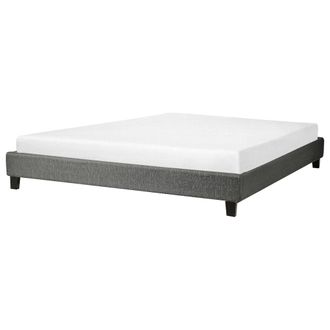 Beliani Cama Tapizada Gris 180 X 200 Cm Con Somier Sin Cabecero Roanne