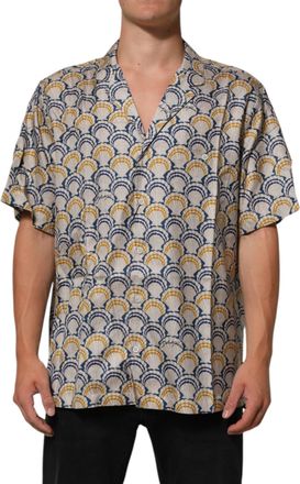 Dolce & Gabbana Cream Cotton Silk Hawaii Scallop Shell Print Mens Shirt
