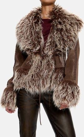 Jaded London Leonie Brown Faux Fur Trim Coat at Nordstrom Rack, Size Small