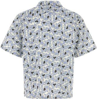 Prada Mens Floral-Printed Poplin Shirt White Cotton Silk