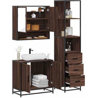 vidaXL Vidaxl - Set De Muebles Ba&ntilde;o 3 Pzas Madera Contrachapada Roble Marr&oacute;n