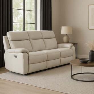 Aspire Home Accents Kingsmere 3 Seater Power Recliner Sofa in Real Leather in Light Grey