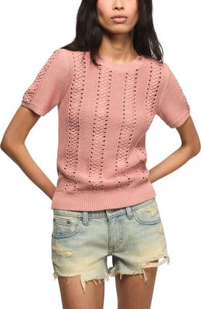 Lucky Brand Pointelle Short Sleeve Sweater in Rose Dawn at Nordstrom, Size X-Large