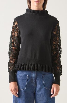 L.k. Bennett Viv Frill Lace Inset Sweater in Black at Nordstrom, Size X-Large