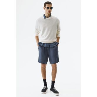 H&M Relaxed Fit Linen Shorts in Dark Dusty Blue at Nordstrom, Size Xx-Large