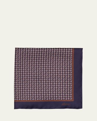 Brioni Mens Geometric Zig-Zag Silk Pocket Square