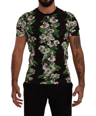 Dolce & Gabbana Black Floral Print Crewneck Mens T-shirt Cotton - Size X-Small