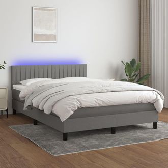 vidaXL Vidaxl - Cama Box Spring Colch&oacute;n Y Luces Led Tela Gris Oscuro 140x190 Cm