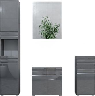 Vicco Conjunto De Muebles De Ba&ntilde;o Freddy, Antracita Alto Brillo, 4 Piezas