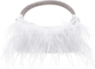 Nina Crystal Handle Feather Clutch in White at Nordstrom Rack