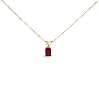 House of Brilliance 14K Yellow Gold 6x4MM Emerald Cut Red Ruby Solitaire Pendant Necklace