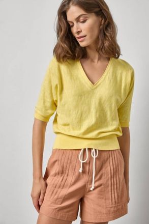Lilla P Dolman V-Neck Sweater In Lemon