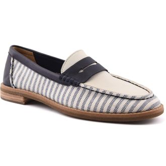 Sperry Top-Sider Port Driving Textiel Dames Witte/Marineblauwe Standaard Loafers