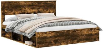 vidaXL Estructura De Cama Con Cabecera Roble Ahumado 180 X 200 Cm Vidaxl