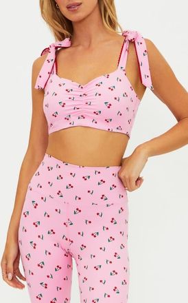 Beach Riot Amelia Cherry Graphic Tie Strap Bra Top in Mon Cheri at Nordstrom, Size X-Small