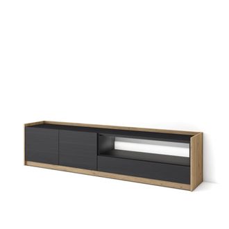 Skraut Home Mueble tv efecto madera negro y roble 207x37x50cm con led