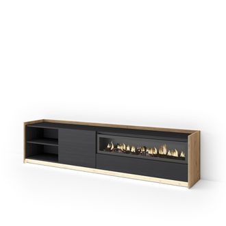 Skraut Home Skraut Home - Mueble Tv, Televisi&oacute;n, Muebles De Sal&oacute;n, Almacenaje, 207x37x50cm, Para Tv Hasta 80, Chimenea El&eacute;ctrica, Led, Estilo Moderno, Negro Y Rob