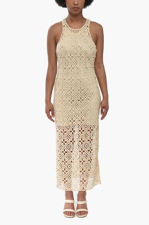 Off-white Tank Dress Crochet con Sottoveste Interna Off-White