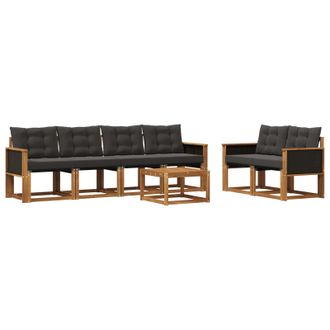 vidaXL Conjunto De Sof&aacute;s De Exterior Con Coj&iacute;n 7 Pcs Natural Y Negro Vidaxl