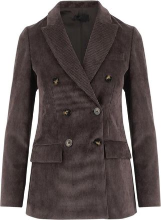 F.it Stretch Velvet Double-Breasted Jacket - Dames - Blazers - Bruin - L - Polyester - Jassen