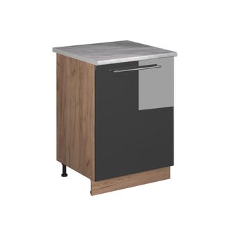 Vicco Mueble Bajo De Cocina Fame-line, Antracita Alto Brillo/roble Dorado, 60 Cm 1 Puerta Con Encimera, Vicco